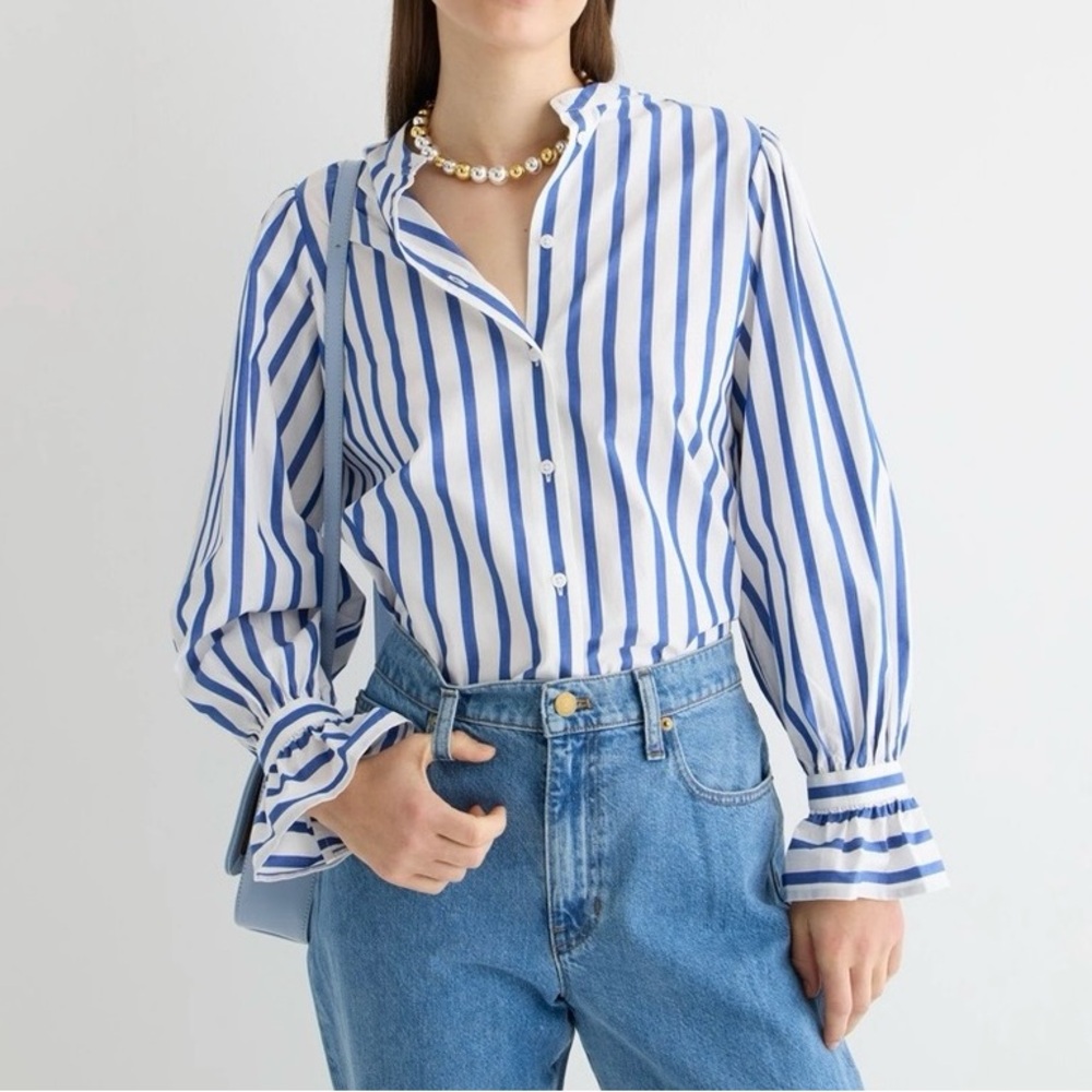 J. Crew Long Sleeved Button Down Striped Shirt W/Ruffled Cuff - New With Tags